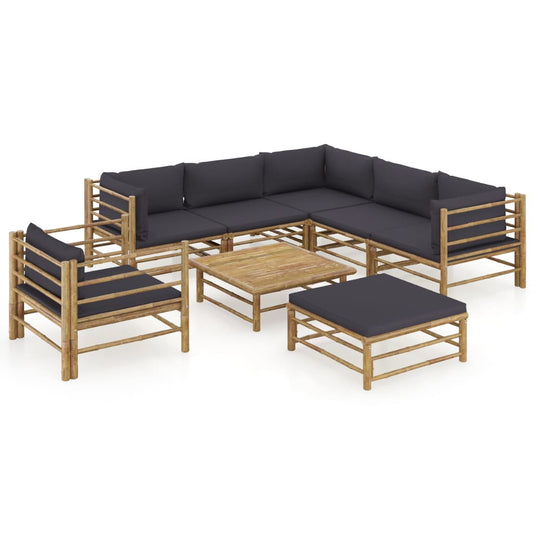 8-tlg. Garten-Lounge-Set mit Dunkelgrauen Kissen Bambus - Premium Gartenmöbel-Sets  - Just €1001.05! Shop now at homesales4u