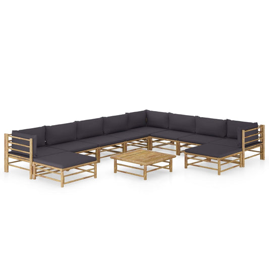 11-tlg. Garten-Lounge-Set mit Dunkelgrauen Kissen Bambus - Premium Gartenmöbel-Sets  - Just €1300.35! Shop now at homesales4u