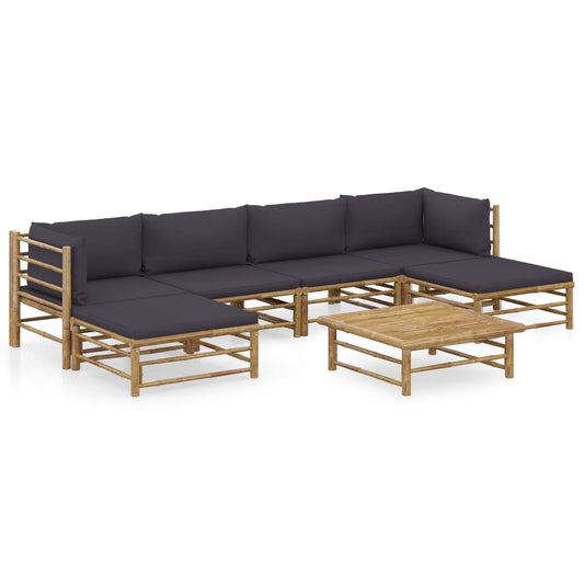 7-tlg. Garten-Lounge-Set mit Dunkelgrauen Kissen Bambus - Premium Gartenmöbel-Sets  - Just €776.14! Shop now at homesales4u