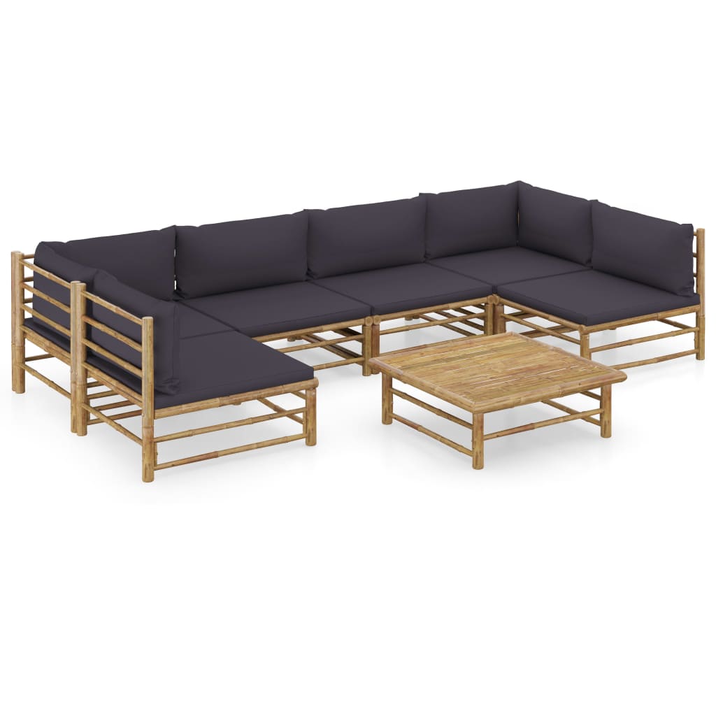 7-tlg. Garten-Lounge-Set mit Dunkelgrauen Kissen Bambus - Premium Gartenmöbel-Sets  - Just €890.68! Shop now at homesales4u