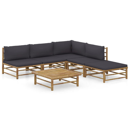 6-tlg. Garten-Lounge-Set mit Dunkelgrauen Kissen Bambus - Premium Gartenmöbel-Sets  - Just €633.05! Shop now at homesales4u