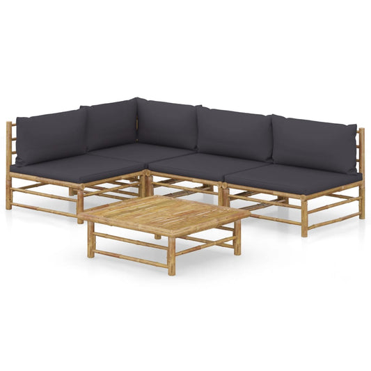 5-tlg. Garten-Lounge-Set mit Dunkelgrauen Kissen Bambus - Premium Gartenmöbel-Sets  - Just €616.95! Shop now at homesales4u