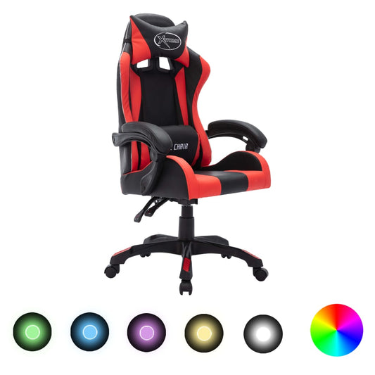 Gaming-Stuhl mit RGB LED-Leuchten Rot und Schwarz Kunstleder - Premium Bürostühle  - Just €207.82! Shop now at homesales4u