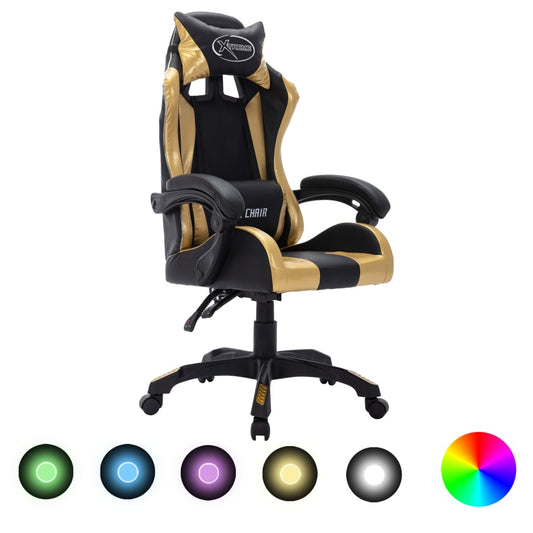 Gaming-Stuhl mit RGB LED-Leuchten Gold und Schwarz Kunstleder - Premium Bürostühle  - Just €207.82! Shop now at homesales4u