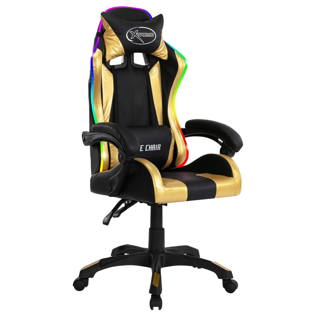 Gaming-Stuhl mit RGB LED-Leuchten Gold und Schwarz Kunstleder - Premium Bürostühle  - Just €207.82! Shop now at homesales4u