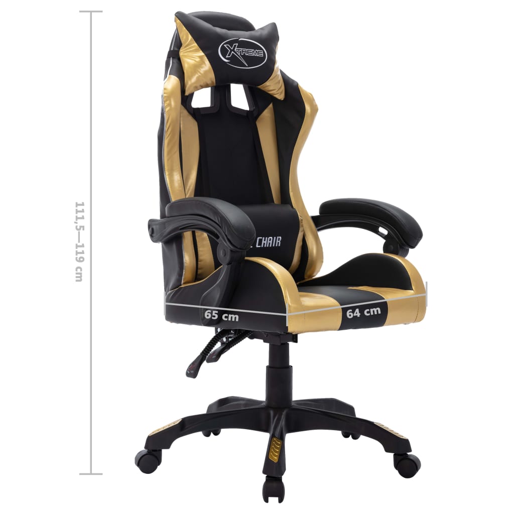 Gaming-Stuhl mit RGB LED-Leuchten Gold und Schwarz Kunstleder - Premium Bürostühle  - Just €207.82! Shop now at homesales4u