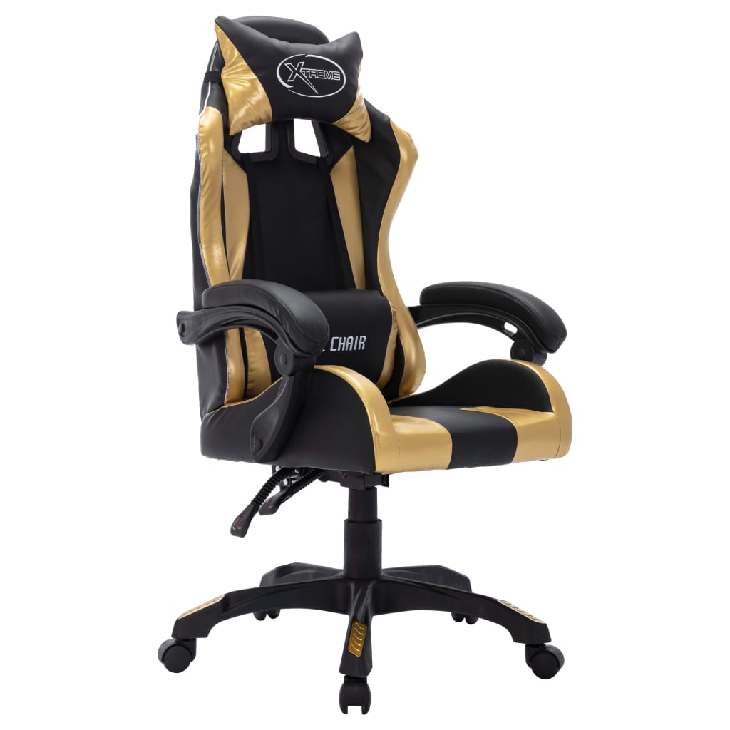 Gaming-Stuhl mit RGB LED-Leuchten Gold und Schwarz Kunstleder - Premium Bürostühle  - Just €207.82! Shop now at homesales4u