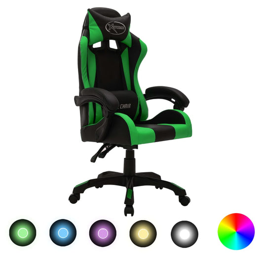 Gaming-Stuhl mit RGB LED-Leuchten Grün und Schwarz Kunstleder - Premium Bürostühle  - Just €207.43! Shop now at homesales4u
