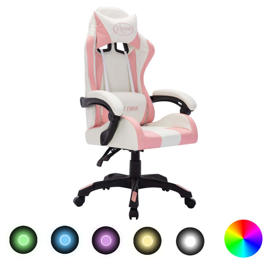Gaming-Stuhl mit RGB LED-Leuchten Rosa und Schwarz Kunstleder - Premium Bürostühle  - Just €209.90! Shop now at homesales4u