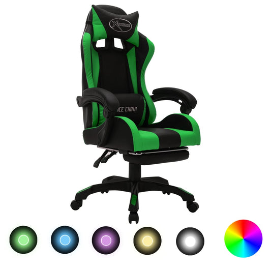 Gaming-Stuhl mit RGB LED-Leuchten Grün und Schwarz Kunstleder - Premium Bürostühle  - Just €223.96! Shop now at homesales4u