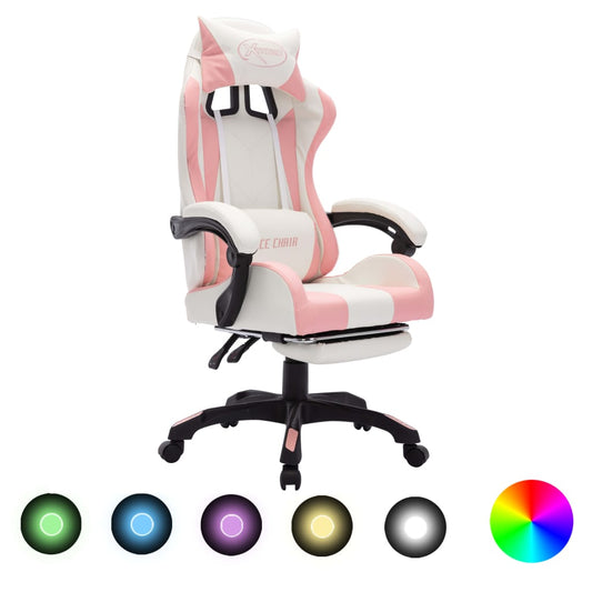 Gaming-Stuhl mit RGB LED-Leuchten Rosa und Weiß Kunstleder - Premium Bürostühle  - Just €255.09! Shop now at homesales4u