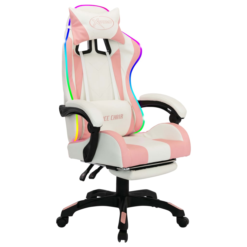Gaming-Stuhl mit RGB LED-Leuchten Rosa und Weiß Kunstleder - Premium Bürostühle  - Just €255.09! Shop now at homesales4u
