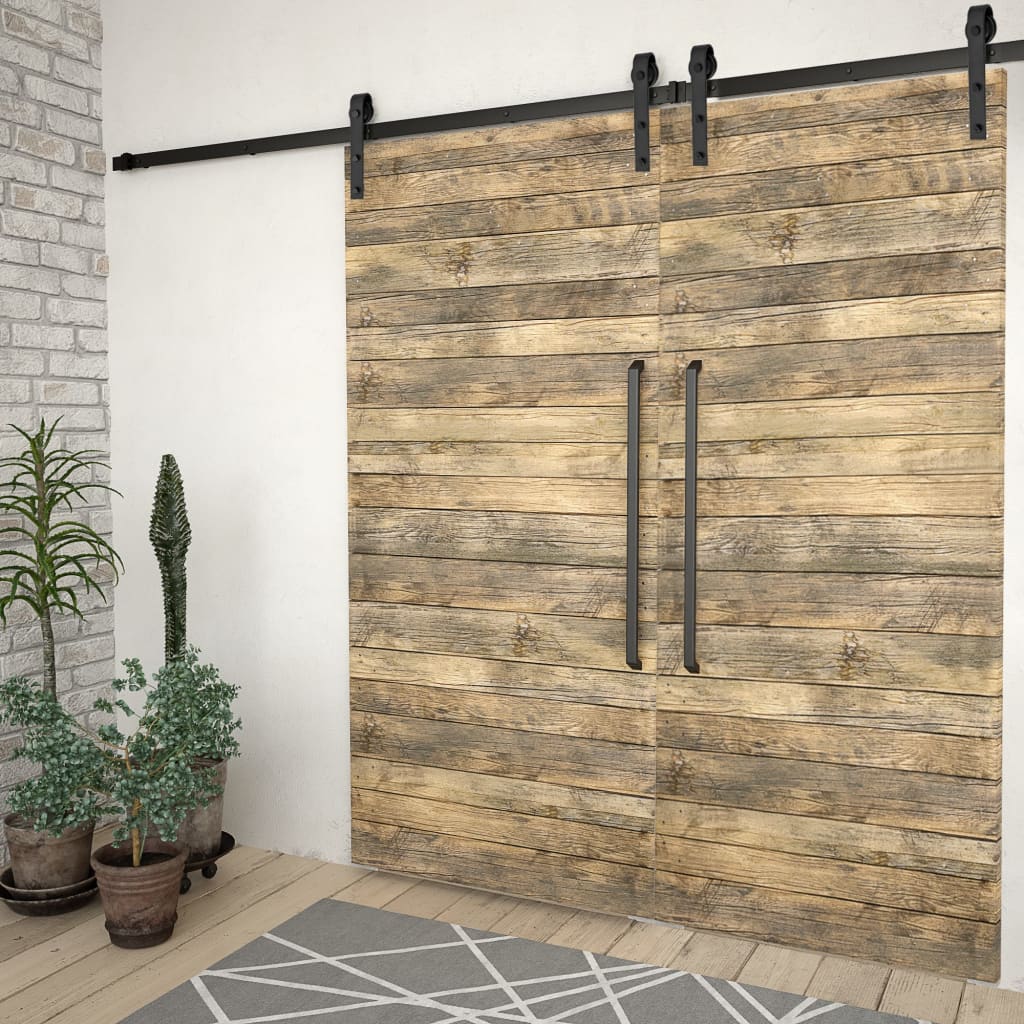 Schiebetür-Beschlagsätze 2 Stk. 200 cm Stahl Schwarz - Premium Türbeschläge & -klingeln  - Just €122.21! Shop now at homesales4u