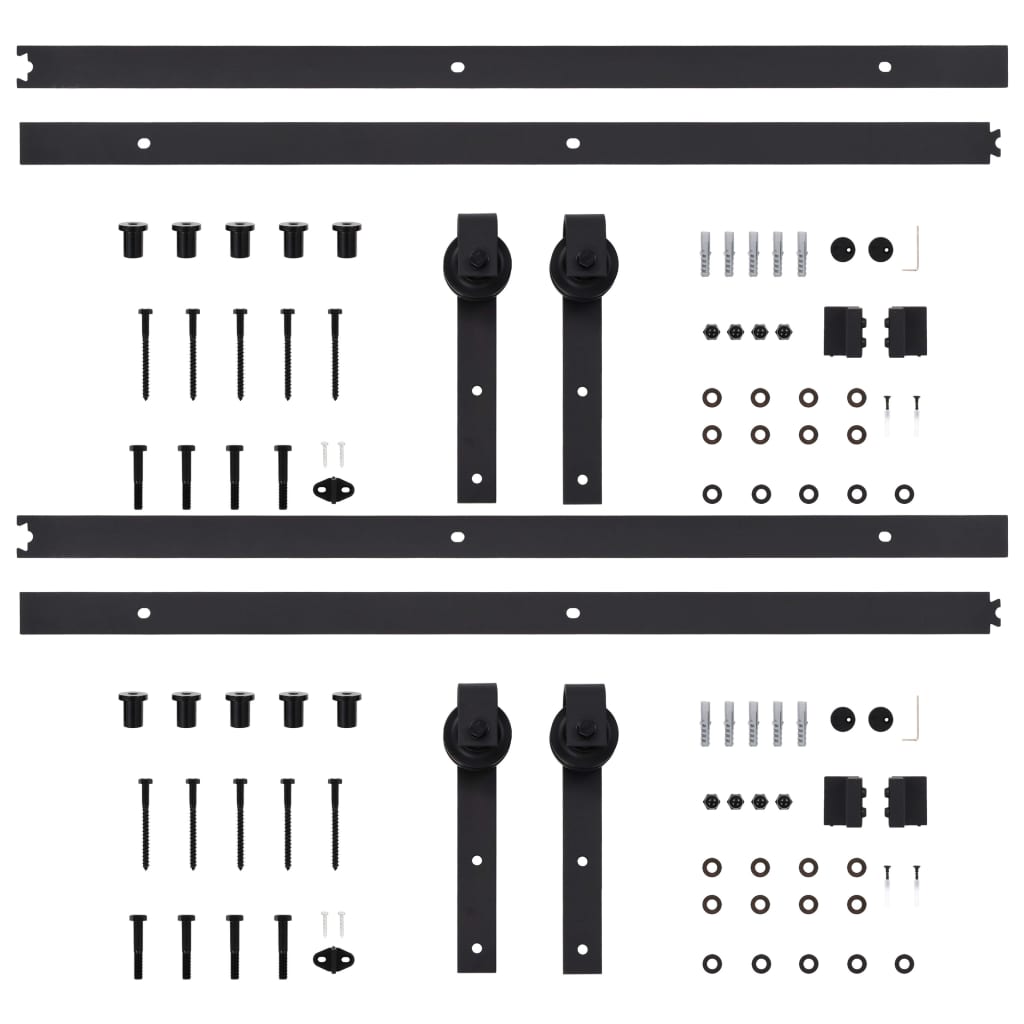 Schiebetür-Beschlagsätze 2 Stk. 200 cm Stahl Schwarz - Premium Türbeschläge & -klingeln  - Just €122.21! Shop now at homesales4u