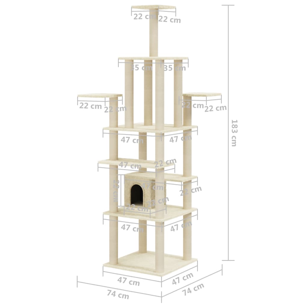 Kratzbaum mit Sisal-Kratzsäulen Creme 183 cm - Premium Kratzbäume  - Just €101.02! Shop now at homesales4u