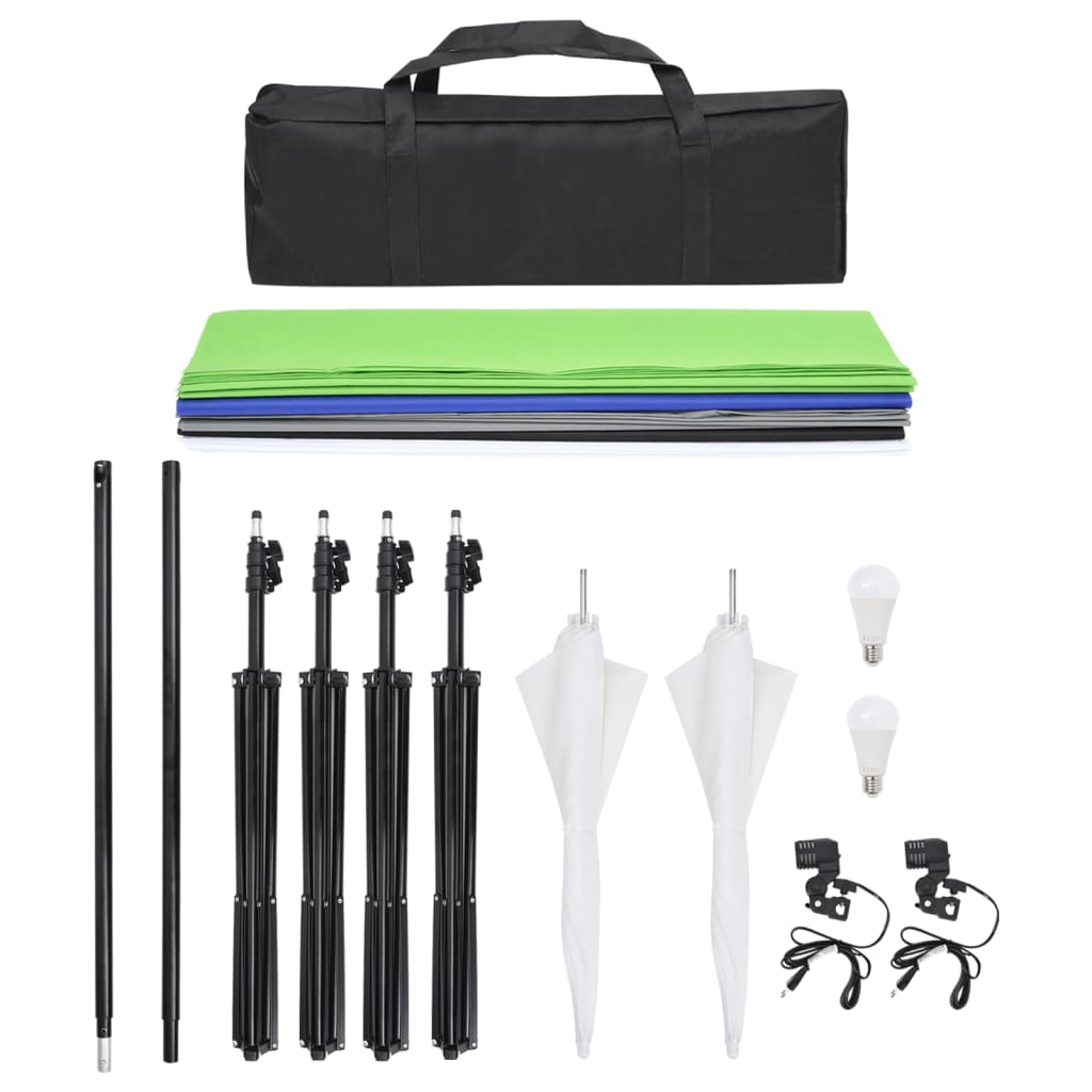 Fotostudio-Beleuchtung Set mit Hintergründen & Schirmen - Premium Studioscheinwerfer & -blitzgeräte  - Just €160.53! Shop now at homesales4u