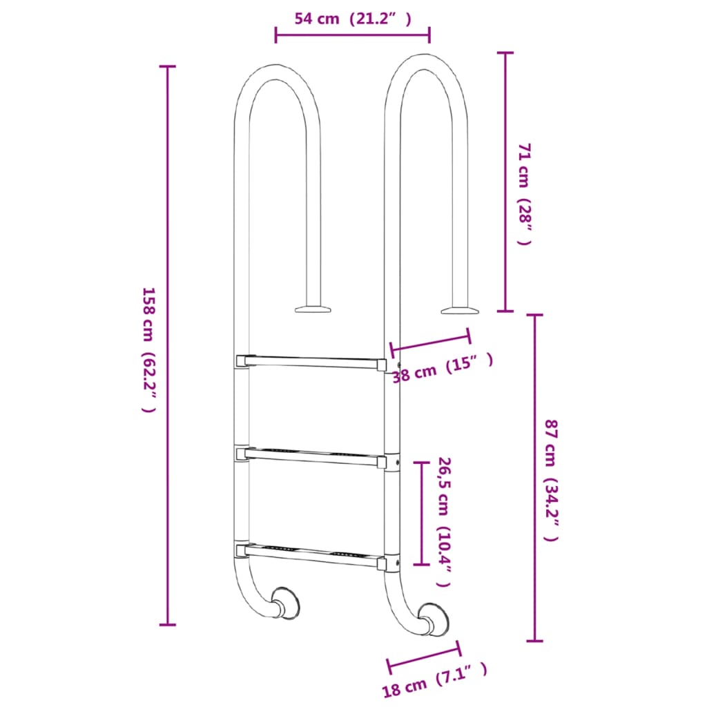 Pool-Leiter 54x38x158 cm Edelstahl 304 - Premium Pool-Lleiter, -treppen & -rampen  - Just €255.29! Shop now at homesales4u