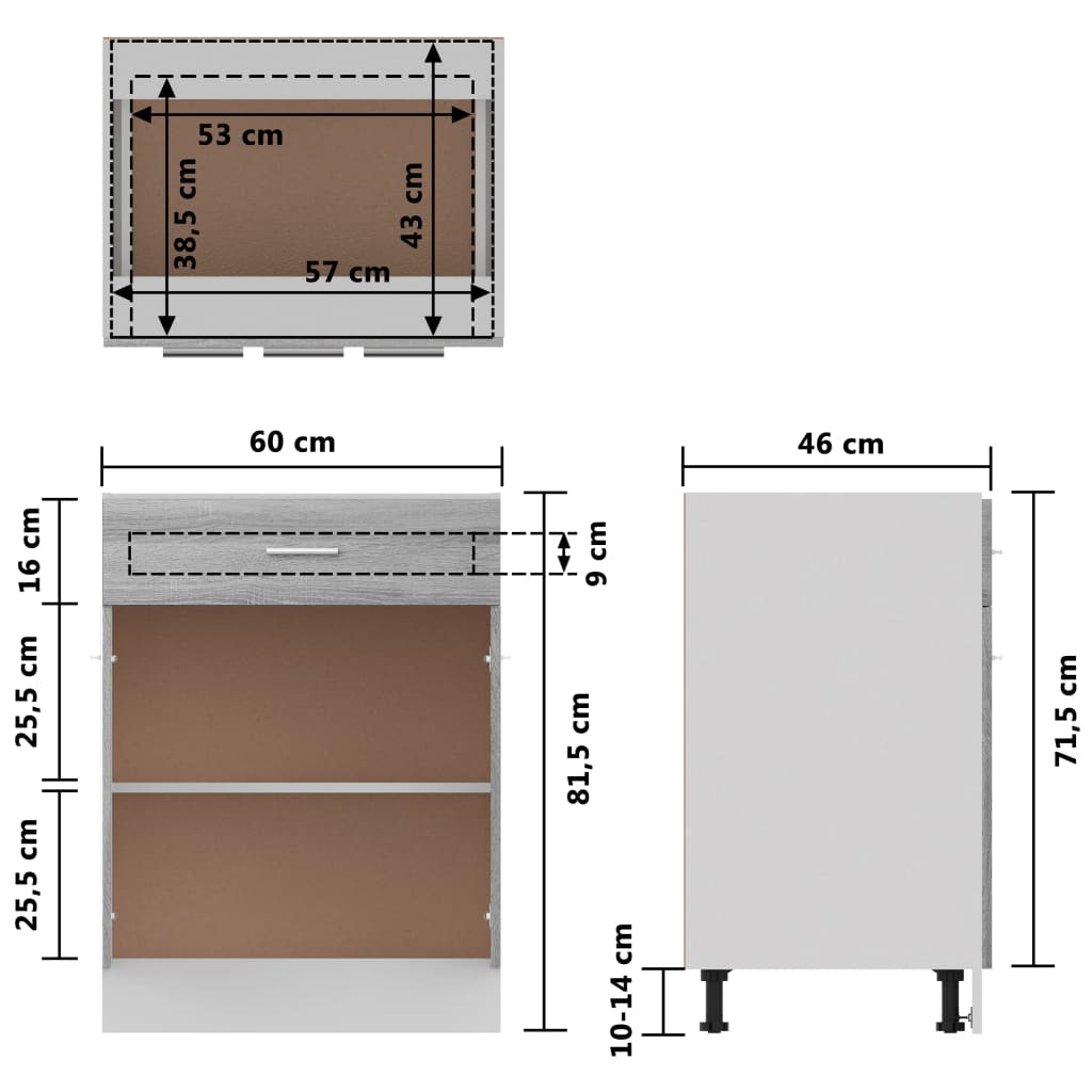 Unterschrank mit Schublade Lyon Grau Sonoma 60x46x81,5 cm - Premium Küchenschränke  - Just €117.54! Shop now at homesales4u
