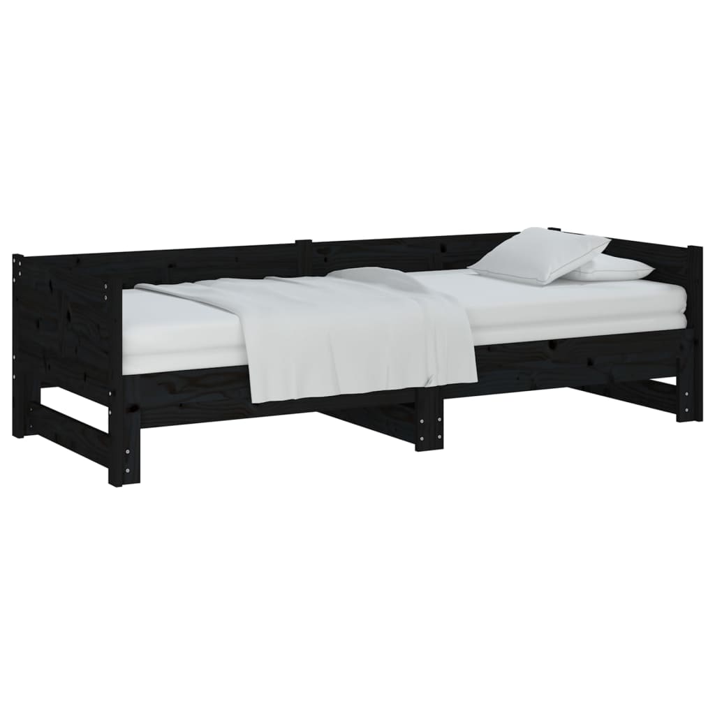 Ausziehbares Tagesbett Schwarz Massivholz Kiefer 2x(80x200) cm - Premium Betten & Bettgestelle  - Just €261.59! Shop now at homesales4u