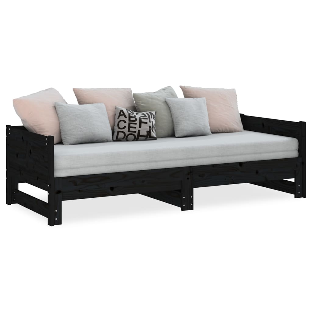 Ausziehbares Tagesbett Schwarz Massivholz Kiefer 2x(80x200) cm - Premium Betten & Bettgestelle  - Just €261.59! Shop now at homesales4u