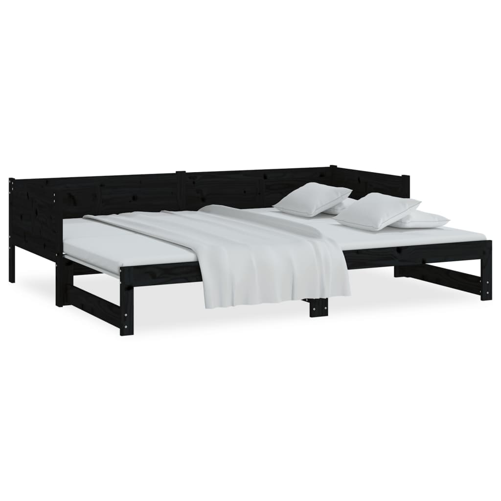 Ausziehbares Tagesbett Schwarz Massivholz Kiefer 2x(80x200) cm - Premium Betten & Bettgestelle  - Just €261.59! Shop now at homesales4u