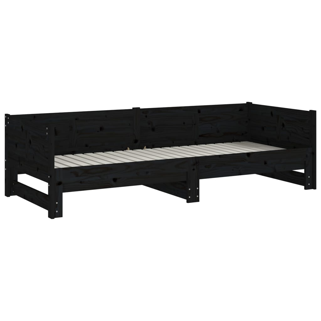 Ausziehbares Tagesbett Schwarz Massivholz Kiefer 2x(80x200) cm - Premium Betten & Bettgestelle  - Just €261.59! Shop now at homesales4u