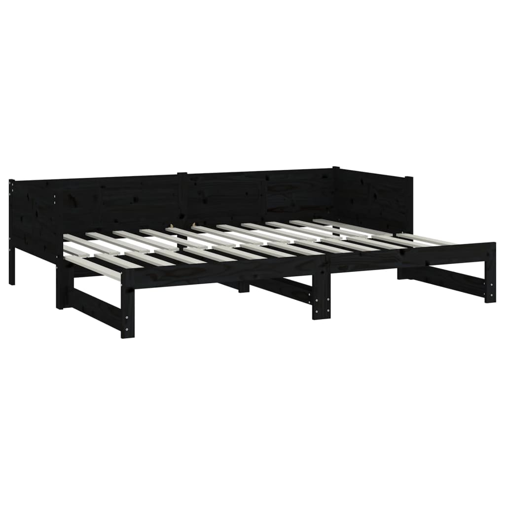 Ausziehbares Tagesbett Schwarz Massivholz Kiefer 2x(80x200) cm - Premium Betten & Bettgestelle  - Just €261.59! Shop now at homesales4u