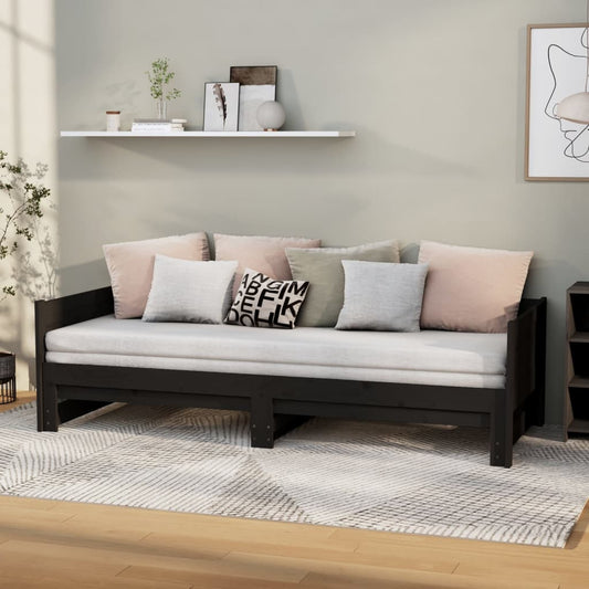 Ausziehbares Tagesbett Schwarz Massivholz Kiefer 2x(80x200) cm - Premium Betten & Bettgestelle  - Just €261.59! Shop now at homesales4u