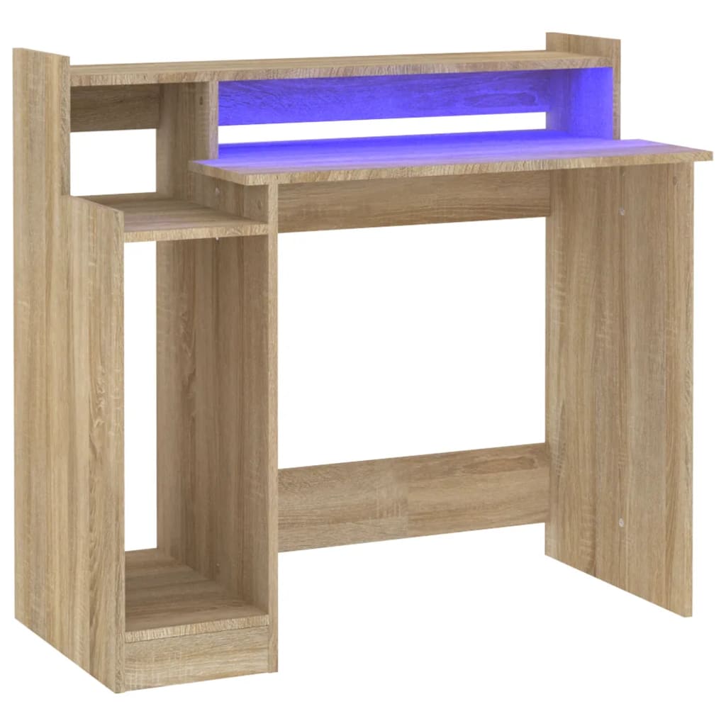 Schreibtisch mit LEDs Sonoma-Eiche 97x45x90 cm Holzwerkstoff - Premium Schreibtische  - Just €82.03! Shop now at homesales4u