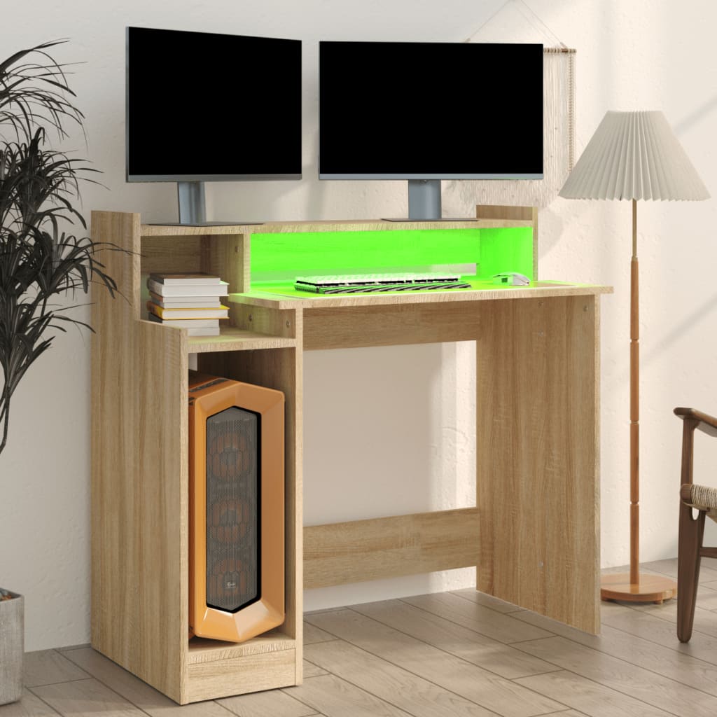 Schreibtisch mit LEDs Sonoma-Eiche 97x45x90 cm Holzwerkstoff - Premium Schreibtische  - Just €82.03! Shop now at homesales4u
