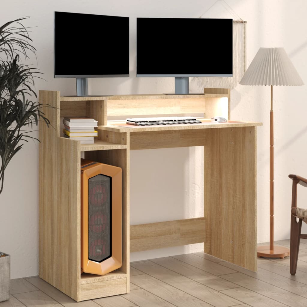 Schreibtisch mit LEDs Sonoma-Eiche 97x45x90 cm Holzwerkstoff - Premium Schreibtische  - Just €82.03! Shop now at homesales4u
