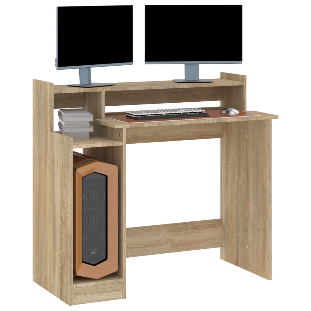 Schreibtisch mit LEDs Sonoma-Eiche 97x45x90 cm Holzwerkstoff - Premium Schreibtische  - Just €82.03! Shop now at homesales4u