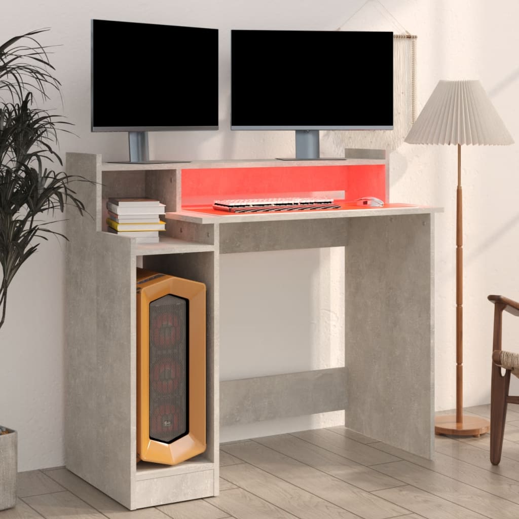 Schreibtisch mit LEDs Betongrau 97x45x90 cm Holzwerkstoff - Premium Schreibtische  - Just €82.78! Shop now at homesales4u