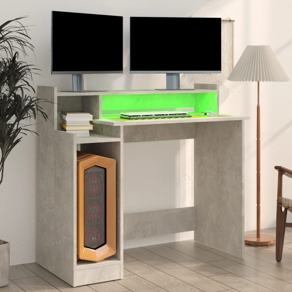 Schreibtisch mit LEDs Betongrau 97x45x90 cm Holzwerkstoff - Premium Schreibtische  - Just €82.78! Shop now at homesales4u