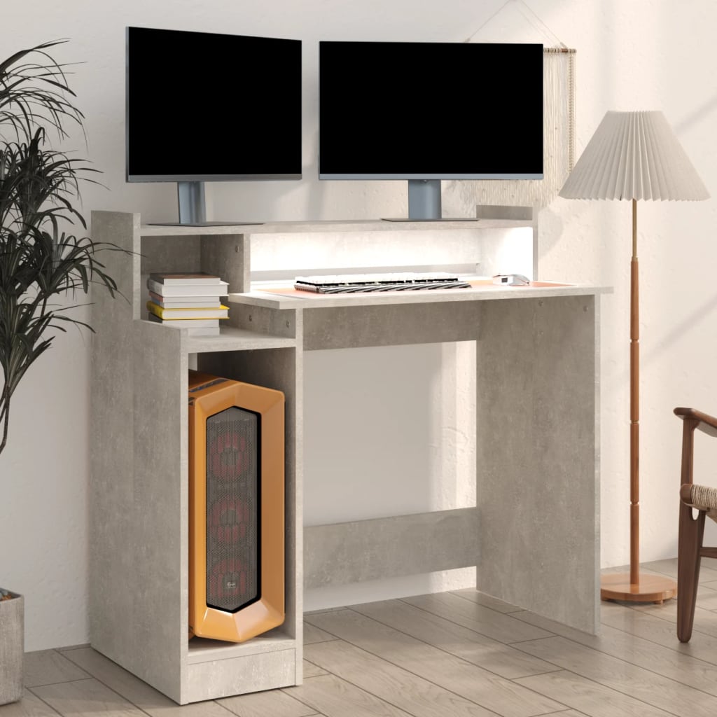 Schreibtisch mit LEDs Betongrau 97x45x90 cm Holzwerkstoff - Premium Schreibtische  - Just €82.78! Shop now at homesales4u