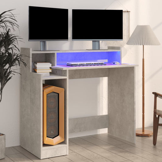 Schreibtisch mit LEDs Betongrau 97x45x90 cm Holzwerkstoff - Premium Schreibtische  - Just €82.78! Shop now at homesales4u