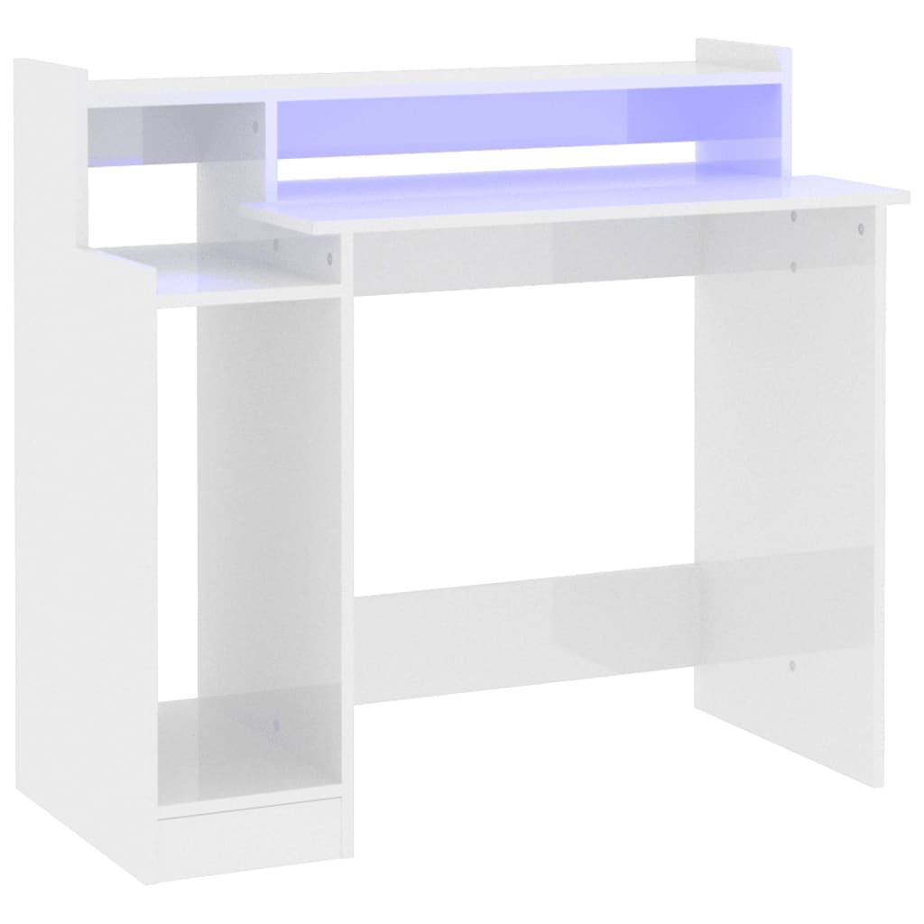 Schreibtisch mit LEDs Hochglanz-Weiß 97x45x90 cm Holzwerkstoff - Premium Schreibtische  - Just €90.96! Shop now at homesales4u