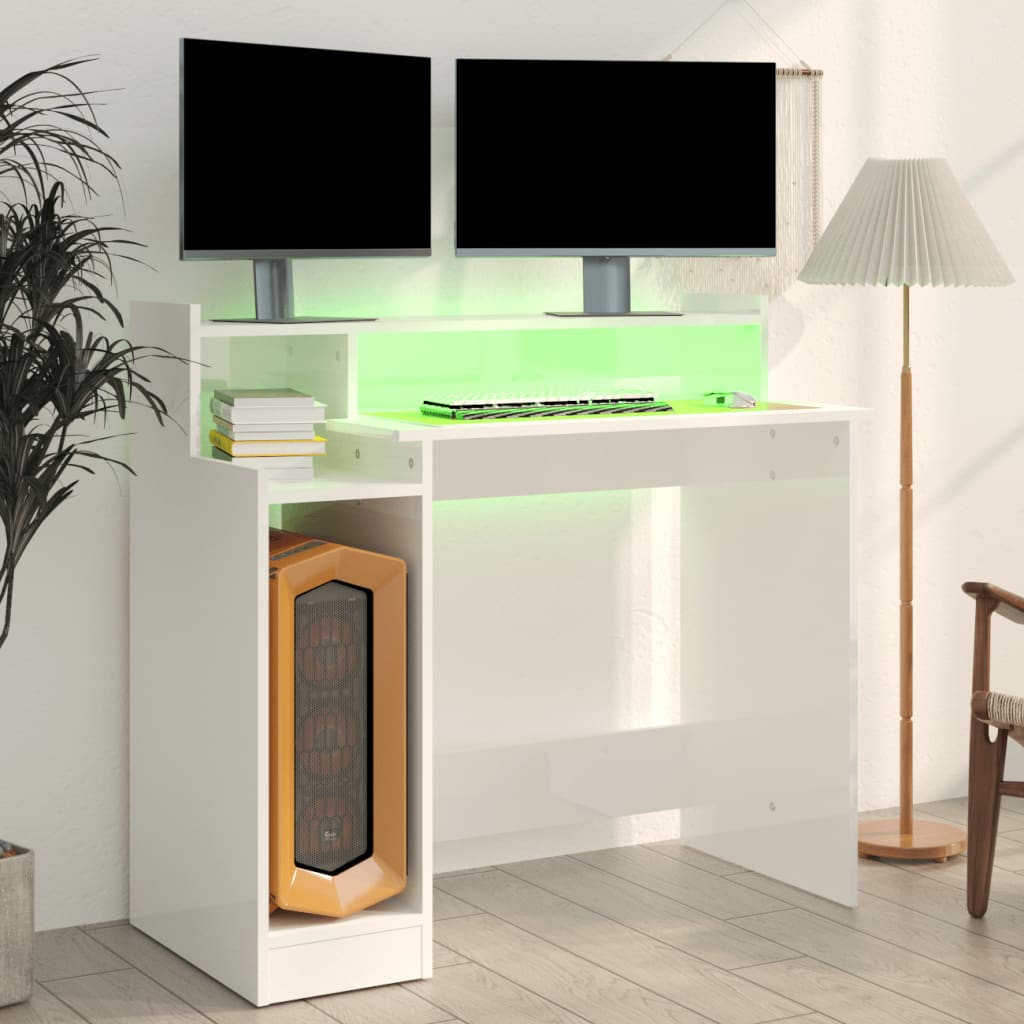 Schreibtisch mit LEDs Hochglanz-Weiß 97x45x90 cm Holzwerkstoff - Premium Schreibtische  - Just €90.96! Shop now at homesales4u