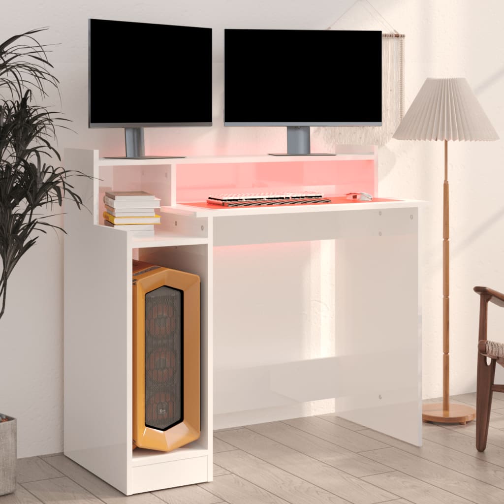Schreibtisch mit LEDs Hochglanz-Weiß 97x45x90 cm Holzwerkstoff - Premium Schreibtische  - Just €90.96! Shop now at homesales4u
