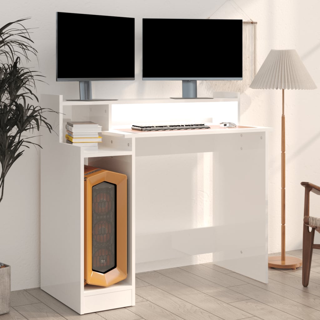 Schreibtisch mit LEDs Hochglanz-Weiß 97x45x90 cm Holzwerkstoff - Premium Schreibtische  - Just €90.96! Shop now at homesales4u