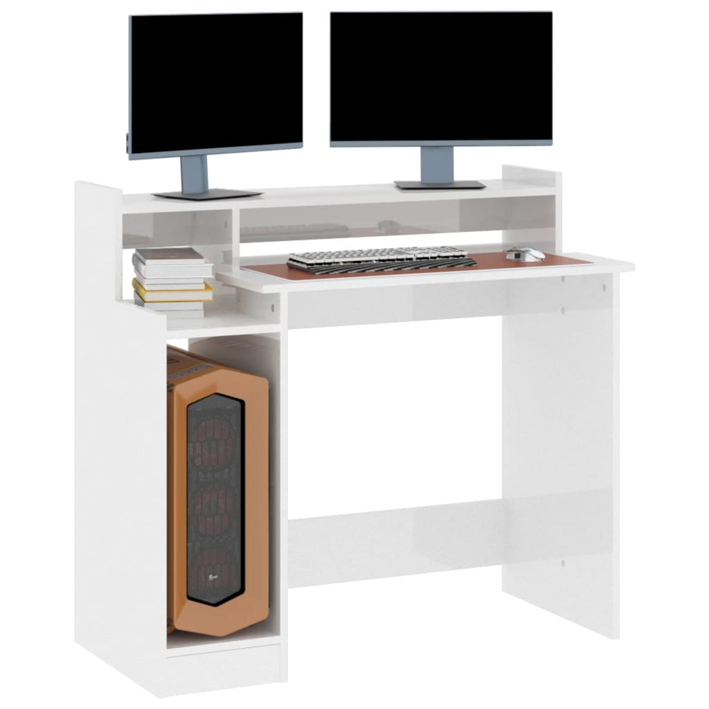 Schreibtisch mit LEDs Hochglanz-Weiß 97x45x90 cm Holzwerkstoff - Premium Schreibtische  - Just €90.96! Shop now at homesales4u