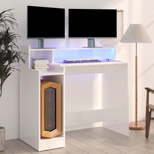 Schreibtisch mit LEDs Hochglanz-Weiß 97x45x90 cm Holzwerkstoff - Premium Schreibtische  - Just €91.02! Shop now at homesales4u