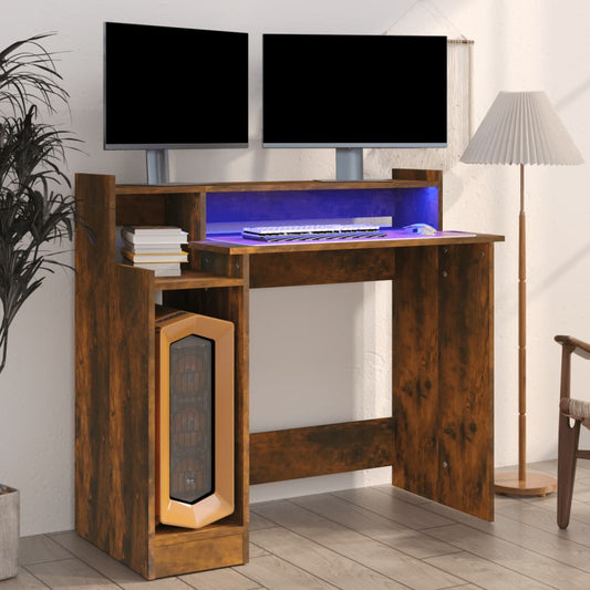 Schreibtisch mit LEDs Räuchereiche 97x45x90 cm Holzwerkstoff - Premium Schreibtische  - Just €72.56! Shop now at homesales4u