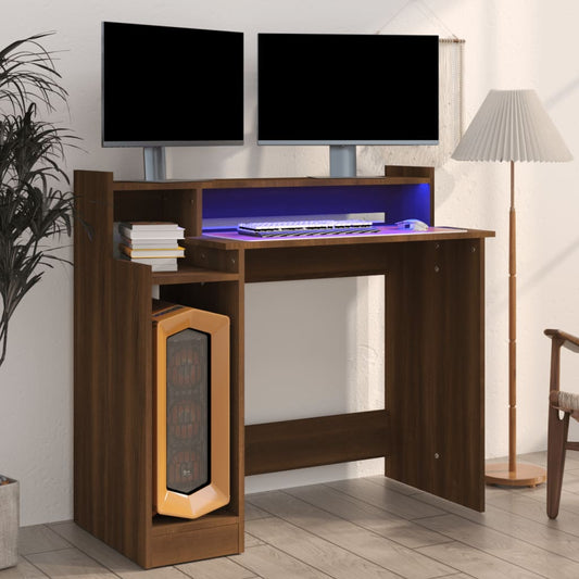 Schreibtisch mit LEDs Braun Eiche-Optik 97x45x90 Holzwerkstoff - Premium Schreibtische  - Just €74.32! Shop now at homesales4u