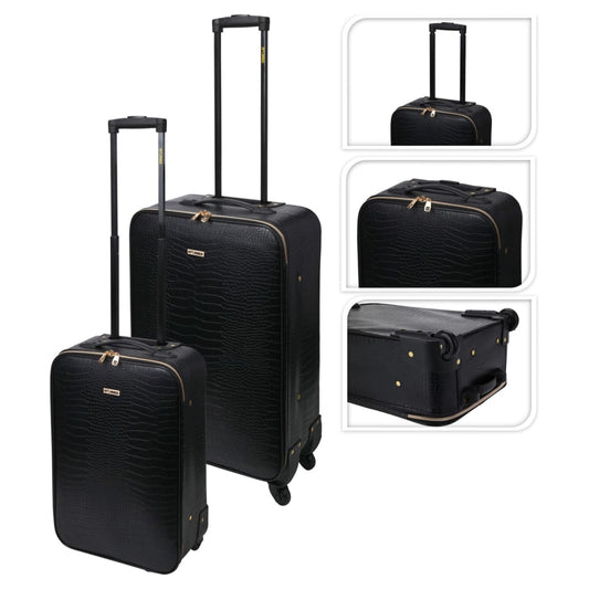2-tlg. Kofferset Kroko-Design Schwarz - Premium Reisekoffer  - Just €141.16! Shop now at homesales4u