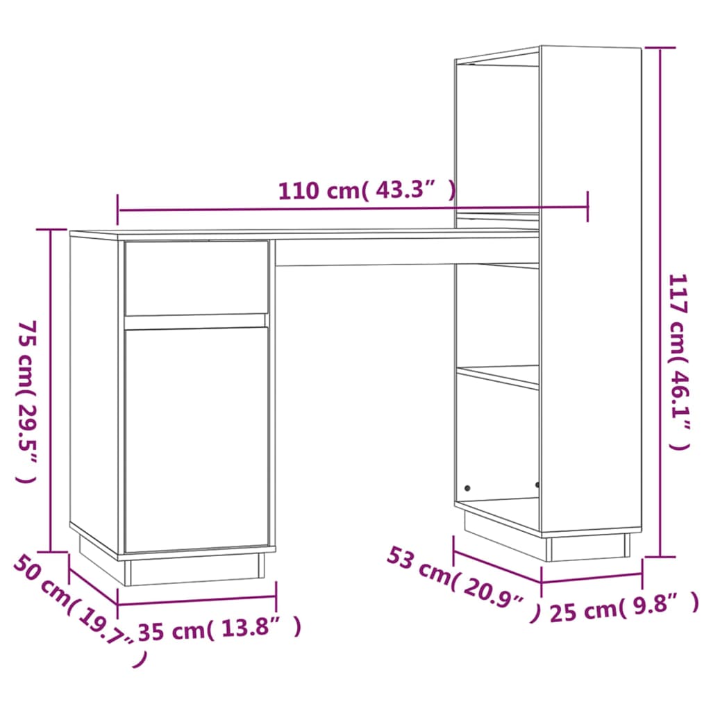 Schreibtisch Weiß 110x53x117 cm Massivholz Kiefer - Premium Schreibtische  - Just €233.77! Shop now at homesales4u