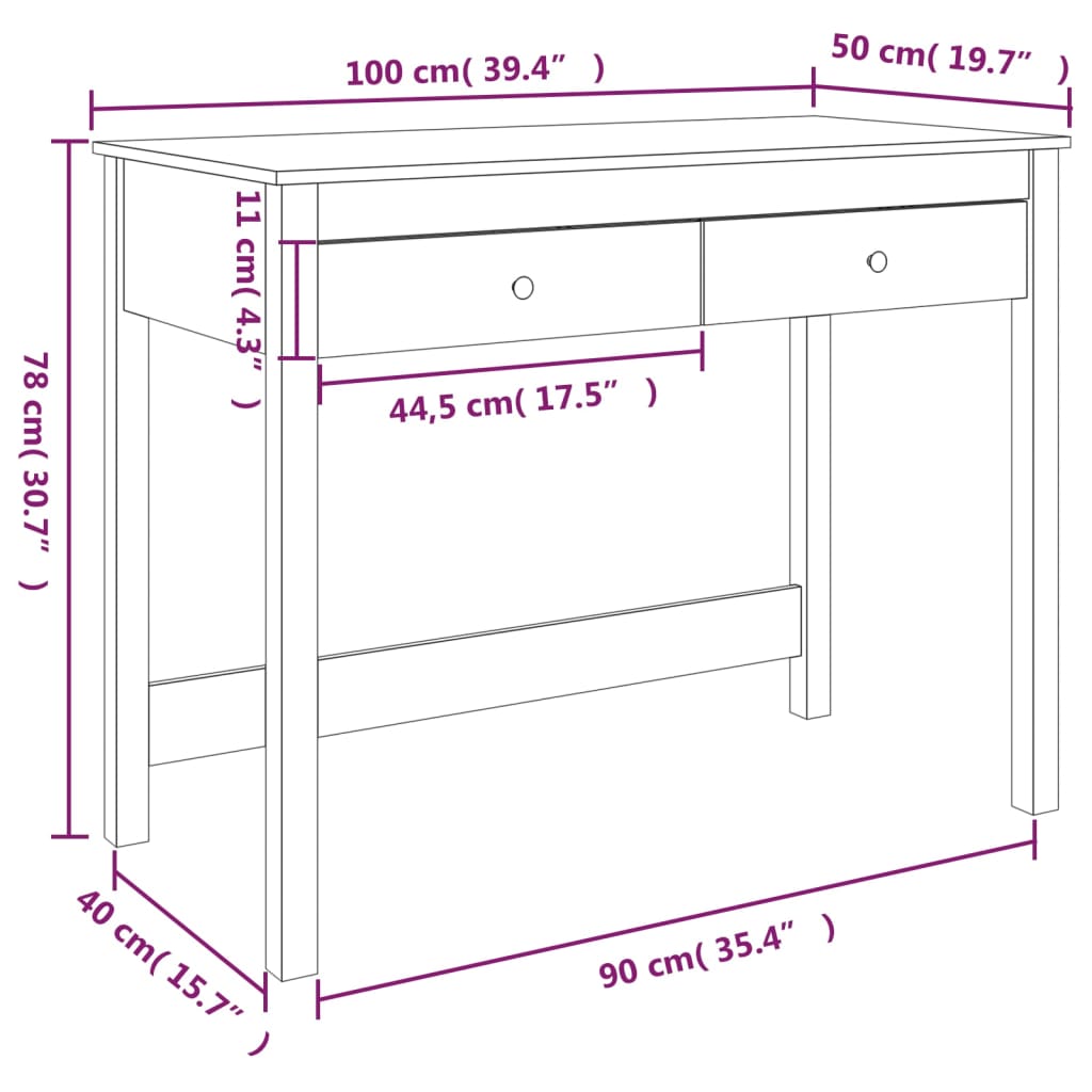 Schreibtisch mit Schubladen Honigbraun 100x50x78 cm Massivholz - Premium Schreibtische  - Just €168.23! Shop now at homesales4u