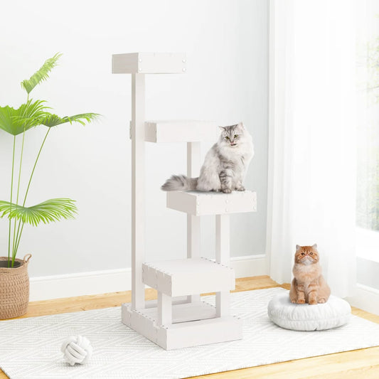 Kratzbaum Weiß 45,5x49x103 cm Massivholz Kiefer - Premium Kratzbäume  - Just €87.32! Shop now at homesales4u