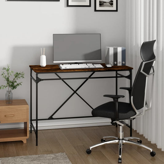 Schreibtisch Räuchereiche 100x50x75 cm Holzwerkstoff und Eisen - Premium Schreibtische  - Just €168.55! Shop now at homesales4u