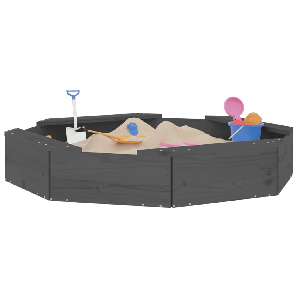Sandkasten mit Sitzen Grau Achteck Massivholz Kiefer - Premium Sandkästen  - Just €81.04! Shop now at homesales4u